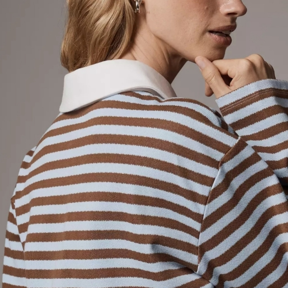 NEW! ENGLISH FACTORY Anthropologie Long Sleeve Striped Rugby Polo Shirt XS. - Picture 3 of 9
